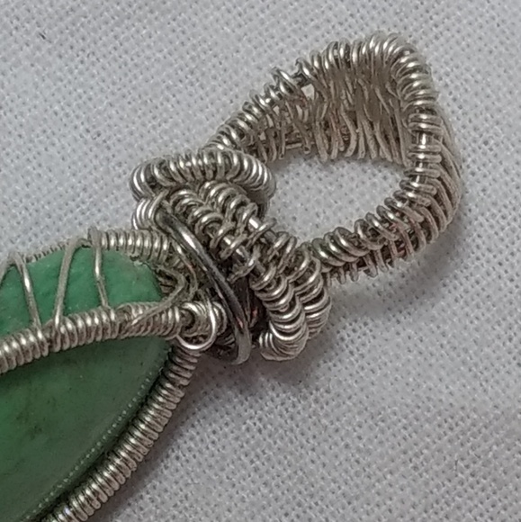 Oblong Oval Wire Wrapped Green Amazonite Pendant - Picture 4 of 8